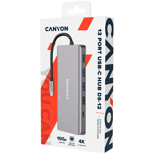 CANYON HUB DS-12 13-in-1 4k USB-C harmaa
