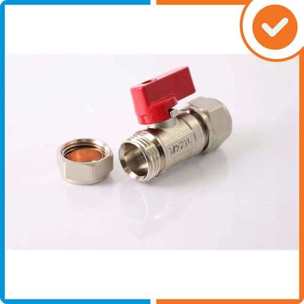 Kugleventil 15 x 16 mm kobberadapter PEX 16 rød conex-forbindelse