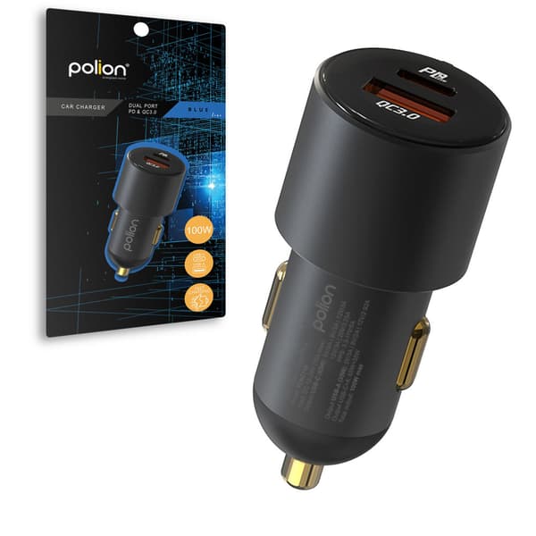 Biloplader 12V USB-C 100W med USB-C, USB-A, QC og PD