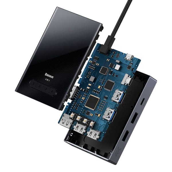 8in1 HUB-sovitin HDMI DisplayPort VGA USB-A USB-C - harmaa