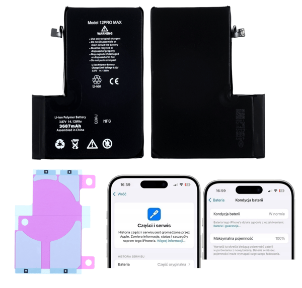 Batteri til iPhone 12 Pro Max uden meddelelse Crack BMS 4323 mAh med indsats