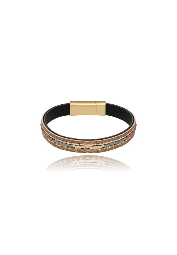 FIGL Elegant armband i brunt läder med pärlor