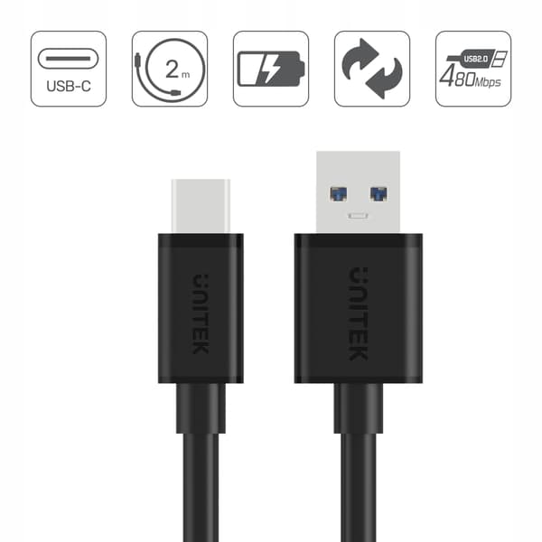 Unitek C14068BK USB-A 2.0 - USB-C USB-kabel, 2m