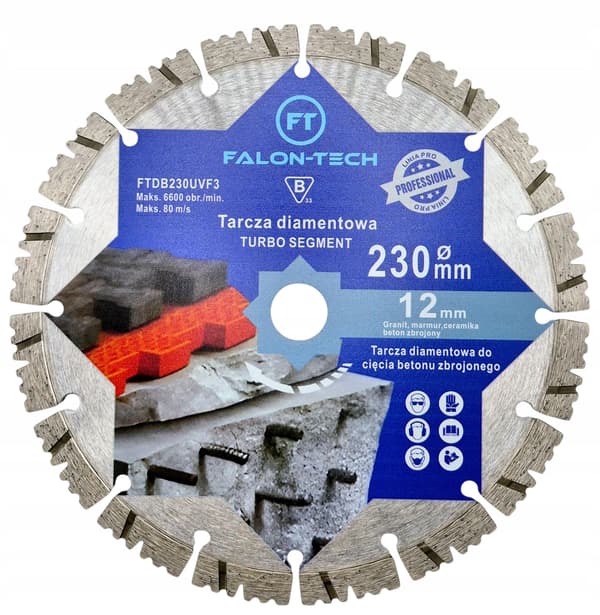 Falon-Tech 230 mm PRO diamantklinge til armeret beton, mursten og sten