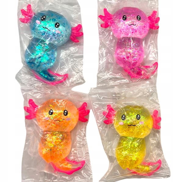 Glitter anti-stress sensorisk kramsensorisk glitteraxolotl med leende