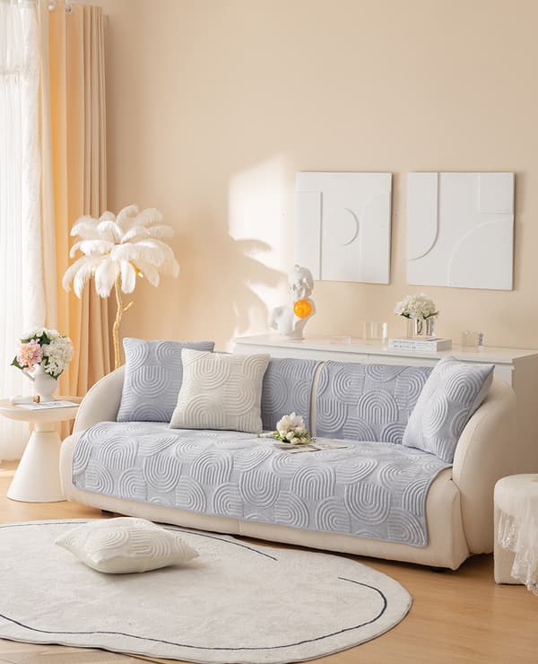 Sofaovertræk 90x210 cm, let grå, reliefmønster