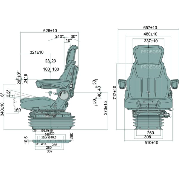 Förarsäte för 12V-traktor, bredd 510 mm, probosstyg AS3510