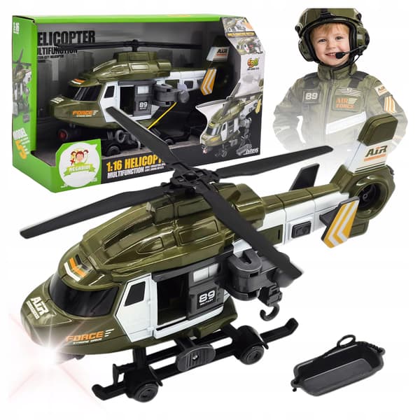 Interaktiv militærhelikopter legetøj med snoretræk, lys og lyd