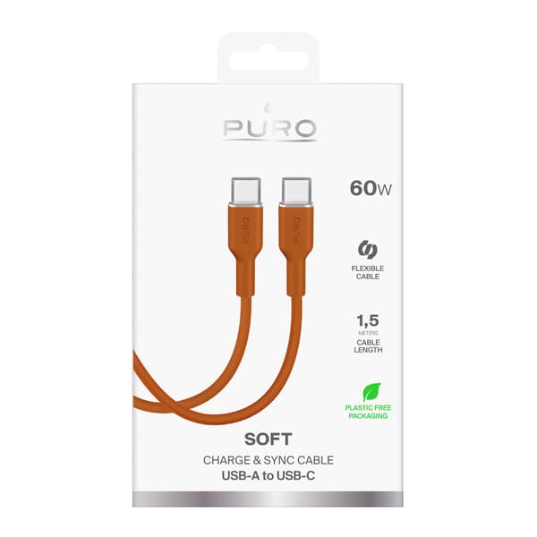 USB-C 60W 1,5m ICON Fleksibelt Kabel - Orange