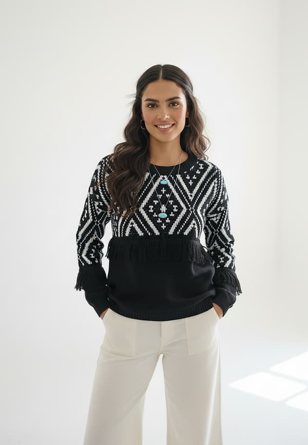 Boho-neule hapsuilla - Boho-neule - Musta neule M1265 koko S