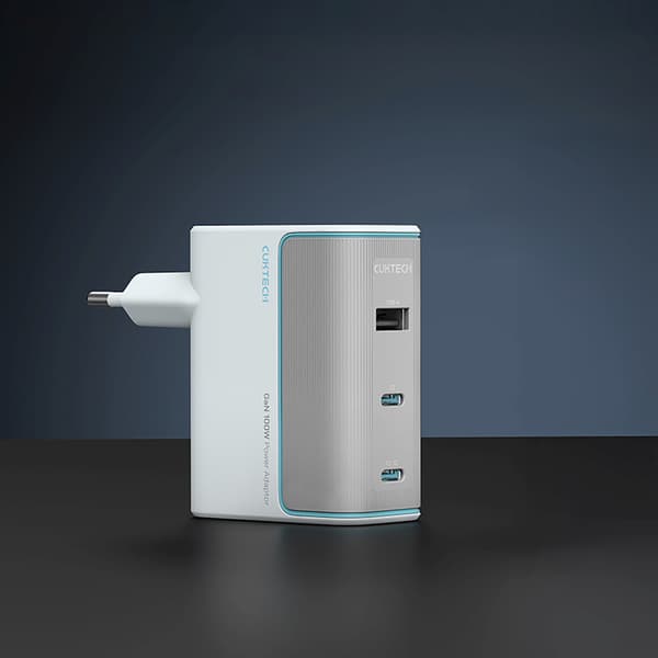 USB-C USB-A vægoplader med GaN-kabel 100W - Hvid