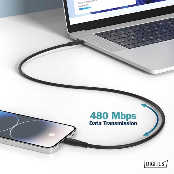 DIGITUS silikone strømkabel USB-C - USB-C, USB 2.0 60W, 2m sort