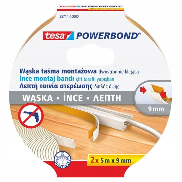 Dobbeltklæbende skummonteringstape tesa smal LED 2x5m 9mm