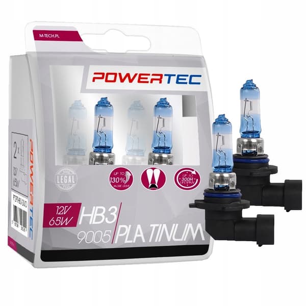 Pærer HB3 POWERTEC PLATINUM PLUS 130% 65W sæt godkendelse ECE R37