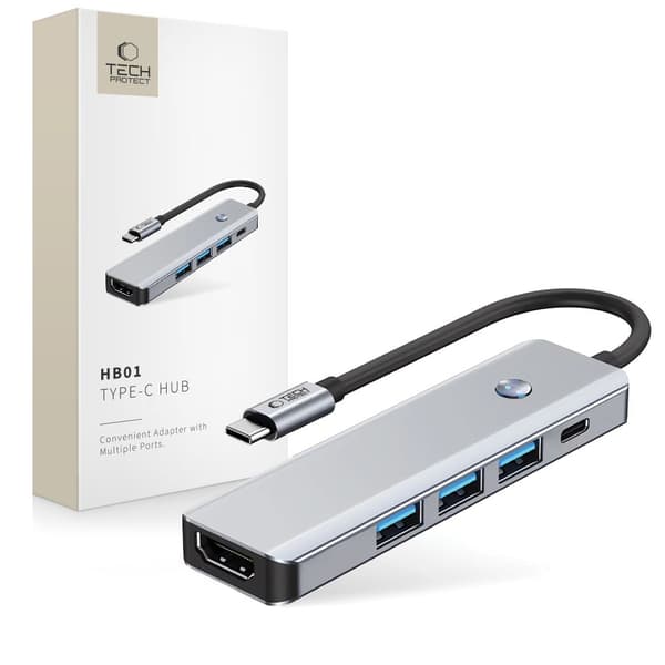 5-i-1 HUB-adapter USB-C PD USB-A HDMI 4K 60Hz 100W - Grå