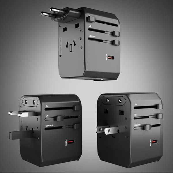 Rejseadapter EU UK US AUS USB-C USB-A GaN 70W - Sort