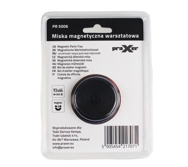 Magnetisk værkstedsskål, rektangulær, rustfrit stål, 93x64x13,4 mm, PRAXER