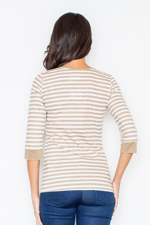 Randig bluse til kvinder - langærmet randig bluse - beige bluse størrelse S