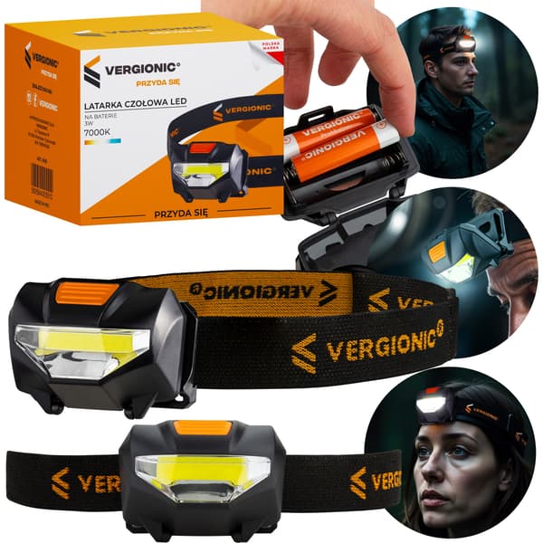 VERGIONIC 3W LED-pandelampe - Batteridrevet, justerbar pandebånd