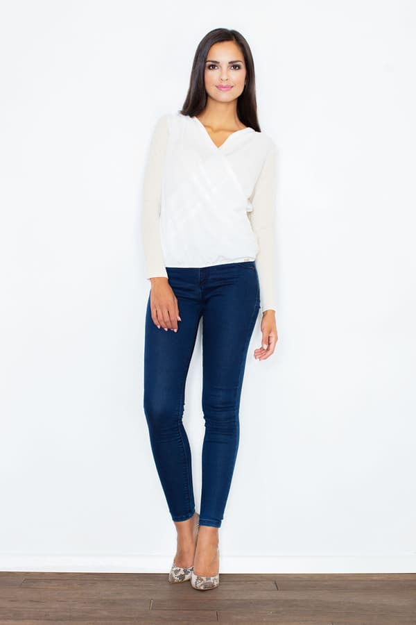 M375 elegant kuvertblus med beige ärmar storlek S