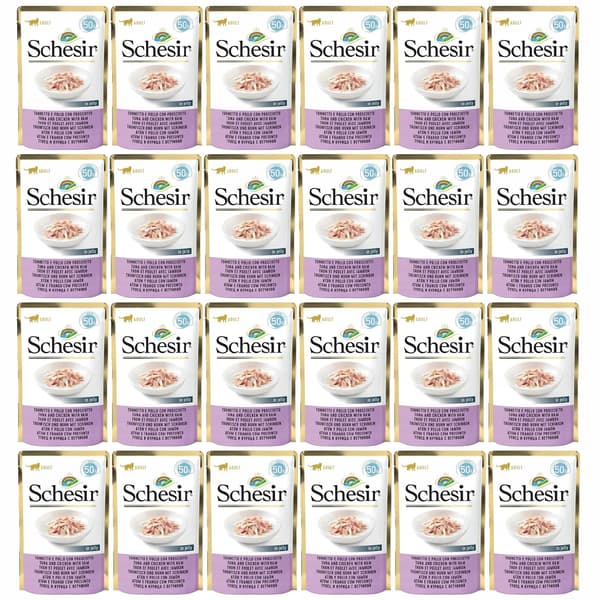 SCHESIR Tun, Kylling og Skinke vådfoderpose til enkeltretter 24 x 50 g
