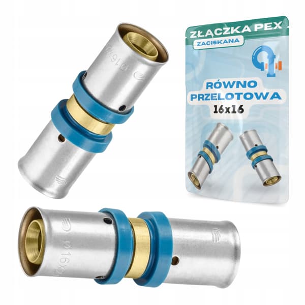 PEX-forbindelse 16x16 pres-fit-muffe med lige diameter, alupex-fitting