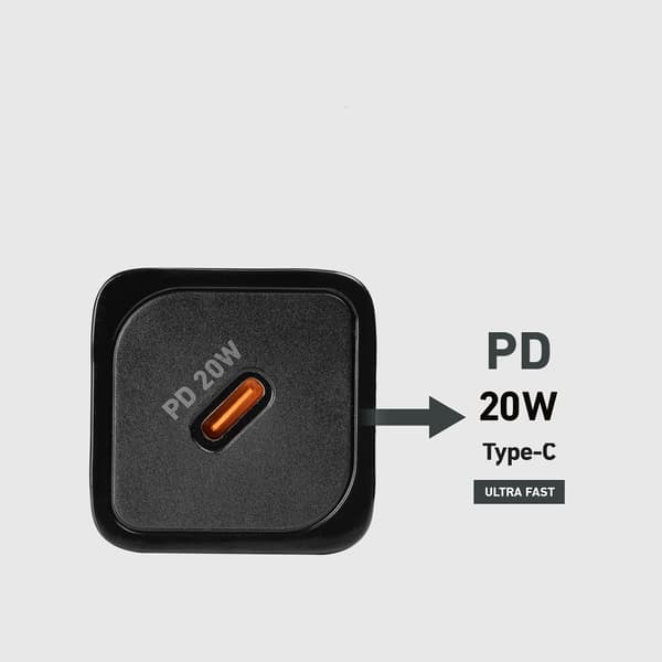 Strømforsyning GaN USB-C 20W vægoplader - Sort