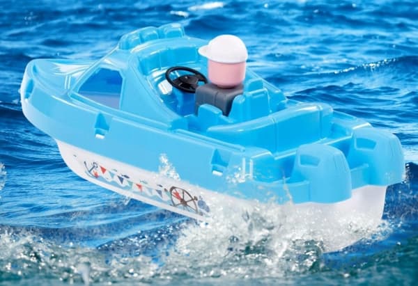 Motorbåd til vandleg, flydende med figur, stor 33 cm