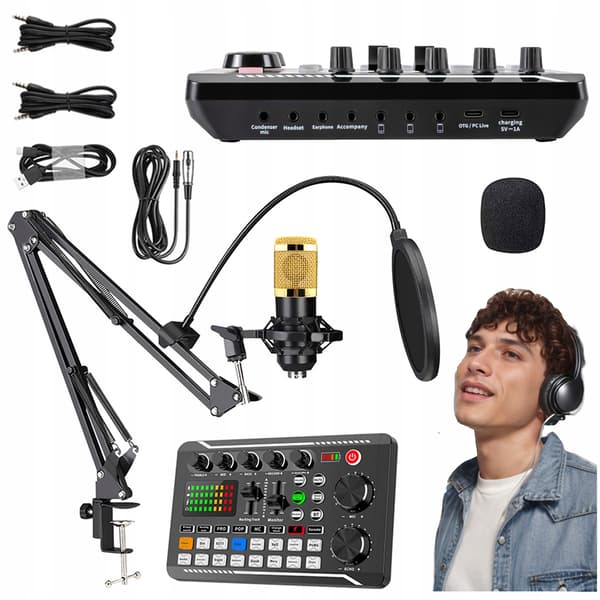 Studiokondensatormikrofon + ljudkortsmixerstativset