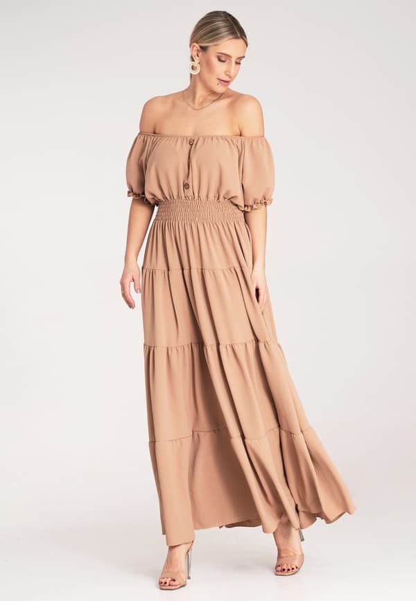 Lång sommarklänning med volanger beige M1170 universal