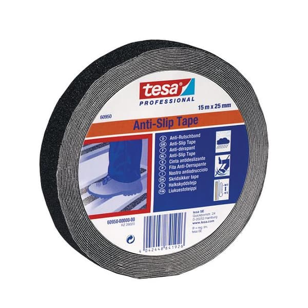 TESA selvklæbende antiglid trappeflise 15m x 25mm sort