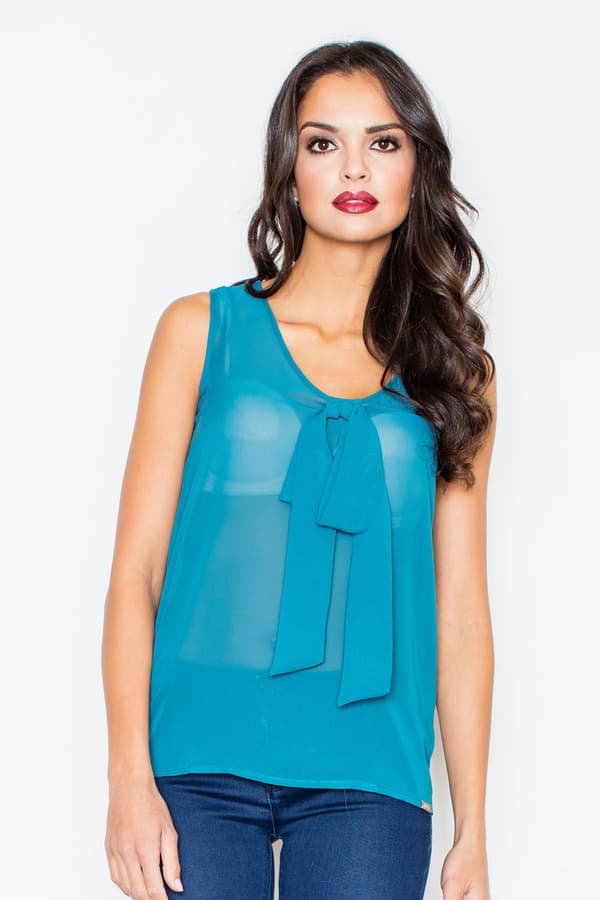 Bluse med halsbånd - transparent bluse - blå bluse størrelse L