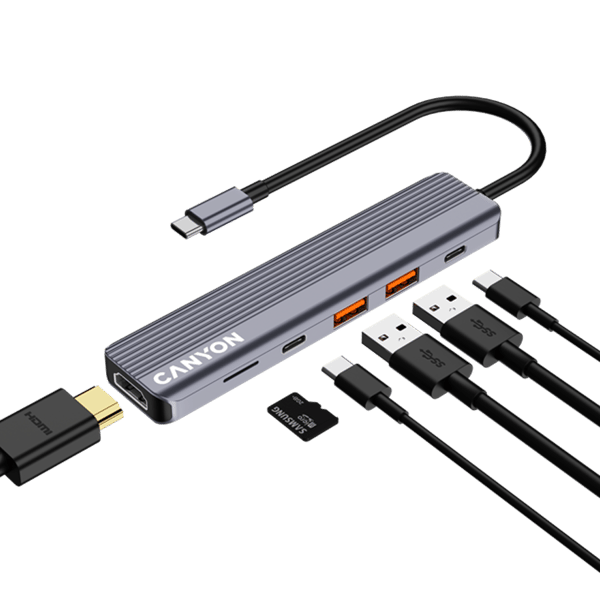 CANYON HUB DS-17 6-in-1 4k USB-C harmaa