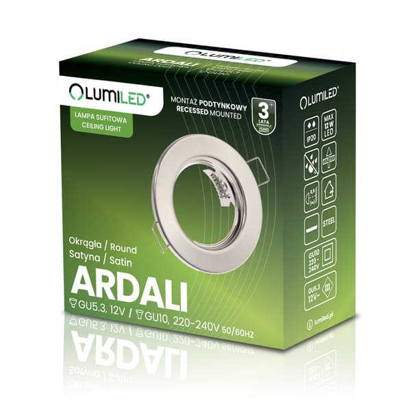Halogenmontering inbyggnad rund satäng GU10 MR16 ARDALI LUMILED