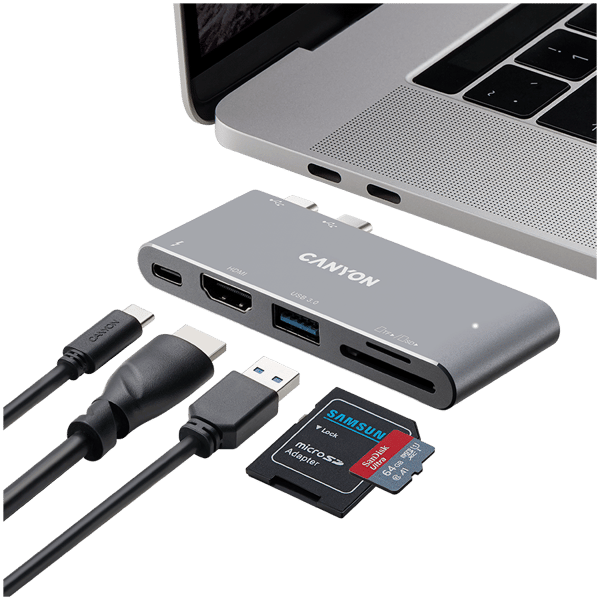 CANYON HUB DS-5 5-in-1 Thunderbolt 3 4k harmaa