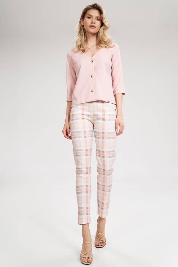 Damblus med v-ringning - rosa blus med knapper størrelse S