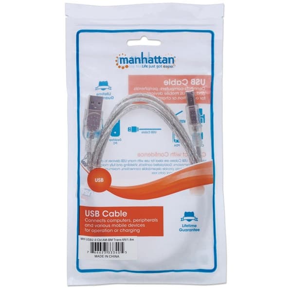 Manhattan USB 2.0 A-B M/M USB-kabel, 5m, sølv