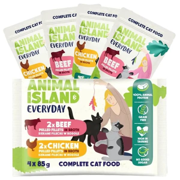 Vådfoder til katte ANIMAL ISLAND Oksekød/Kylling 56x85g