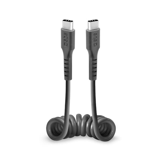 USB-C spiralkabel 0,5m - sort