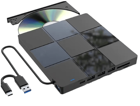 Eksternt drev CD/DVD-brænder til Windows/Mac/Linux 4xUSB 1xUSB-C SD/TF