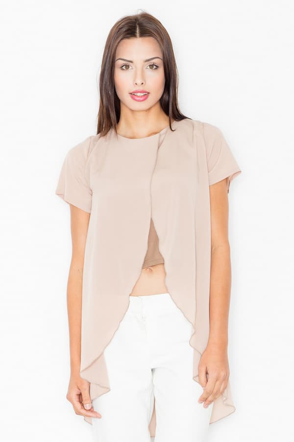 Asymmetrisk blus med utskärning framtill, beige, storlek S