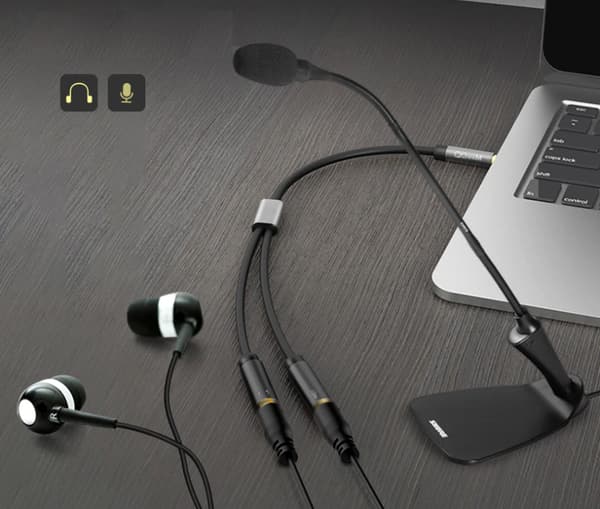 Koanni mini jack aux splitter kabel mikrofon hörlurar