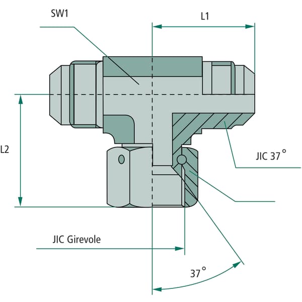 Hydraulinen sovitin TA 1/2" JIC 450bar