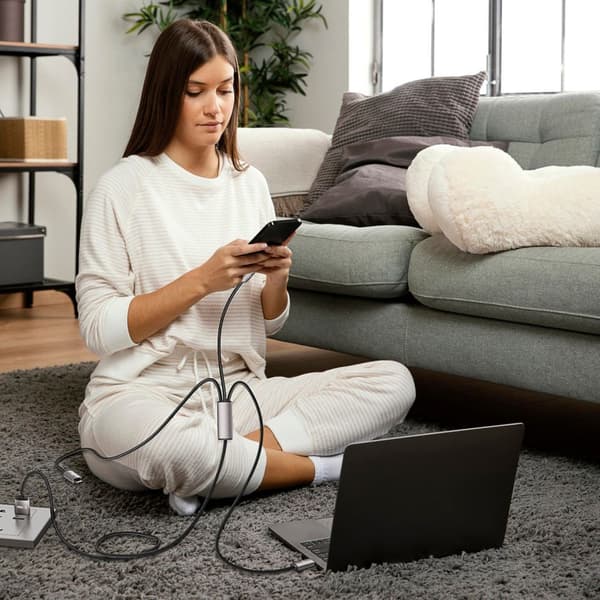 3-i-1 USB-A - Lightning / USB-C / micro-USB-kabel 1m - grå