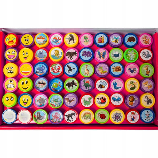 Stempler til børn, stempler, dyr, smileys, farverige sæt x 60