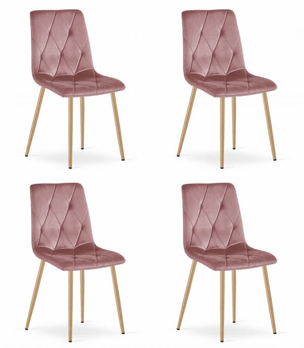 LIBRA stol - pink velour / træfarvede ben x 4