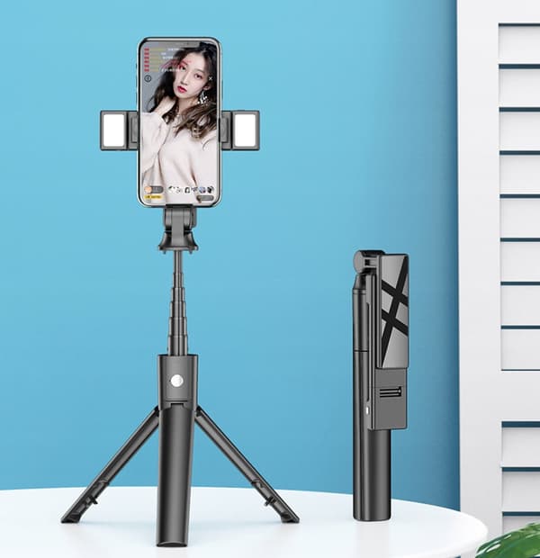 Selfie-stick med Bluetooth-fjärkontroll och LED