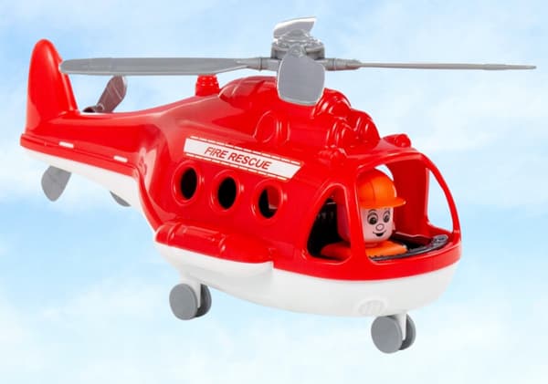 Legetøjsbrandhelikopter med figur 30 cm