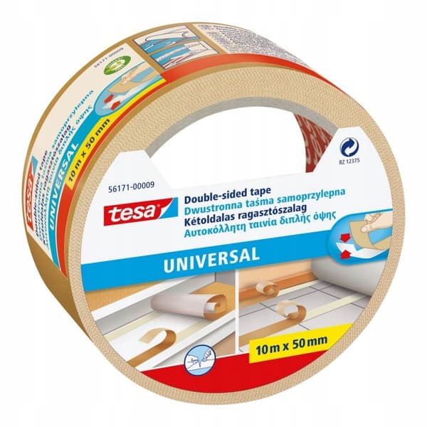 Tesa universal dobbeltklæbende tape for glatte tæpper 10m 50mm