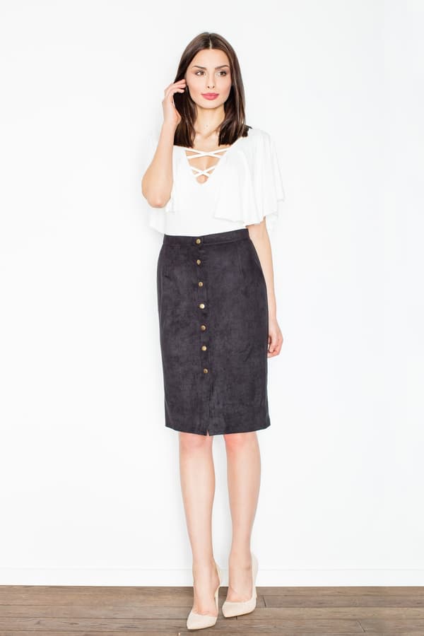 Ruskindskørt med knapper, sort M453, størrelse S